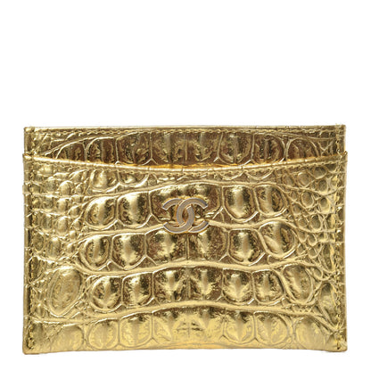 Chanel Metallic Calfskin Crocodile Embossed Cocodile Card Holder Gold 1 of 8