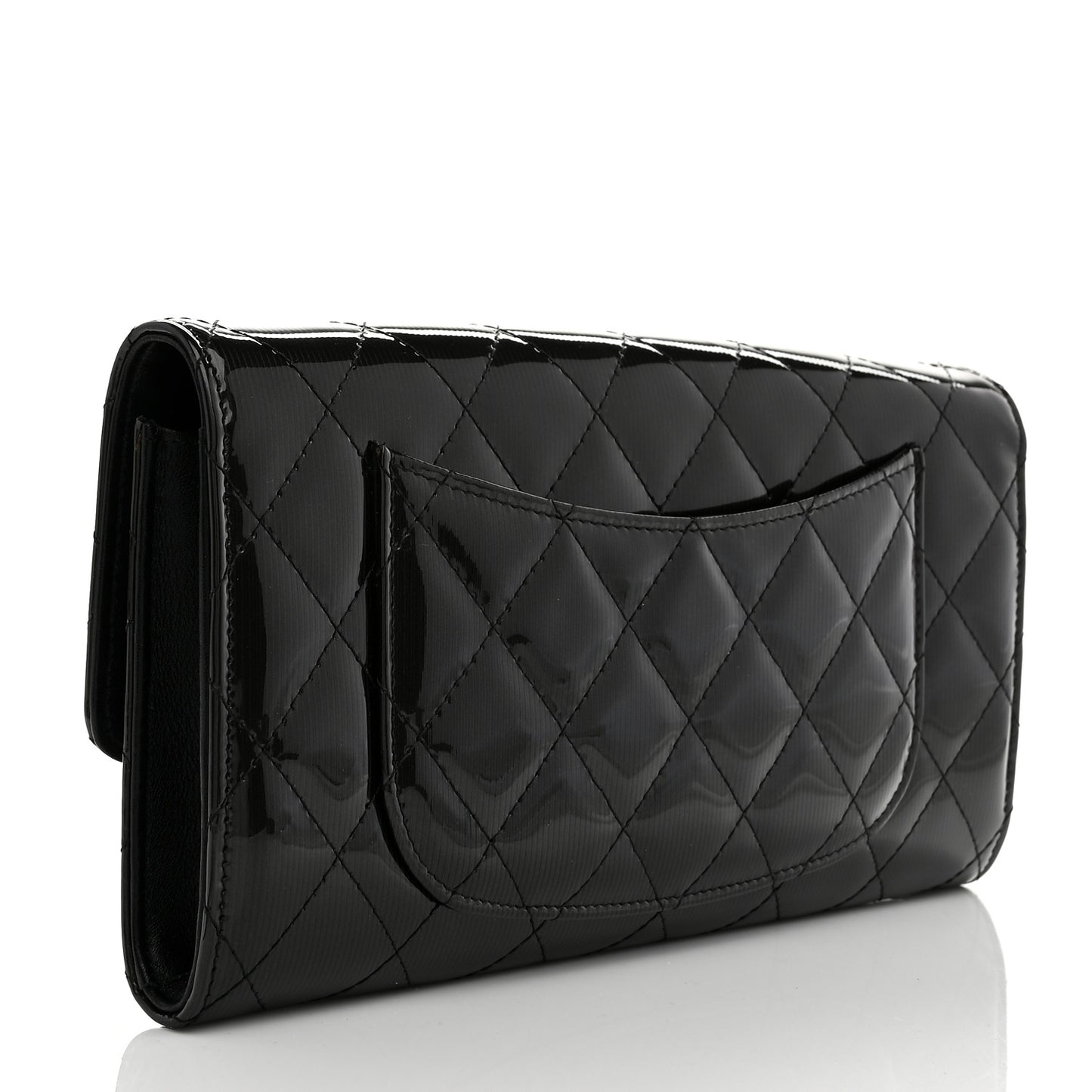 Striated Patent Quilted Travel Wallet Black