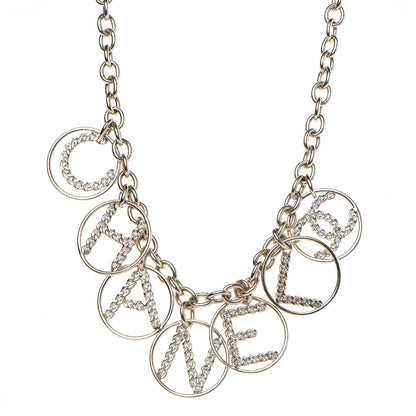 Chanel Metal Strass Crystal Logo Necklace Gold 1 of 4