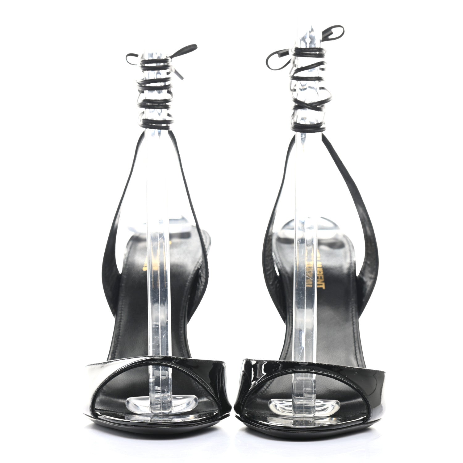 Saint Laurent Patent Calfskin Anouk 95 Ankle Wrap Sandals 39.5 Black 2 of 9