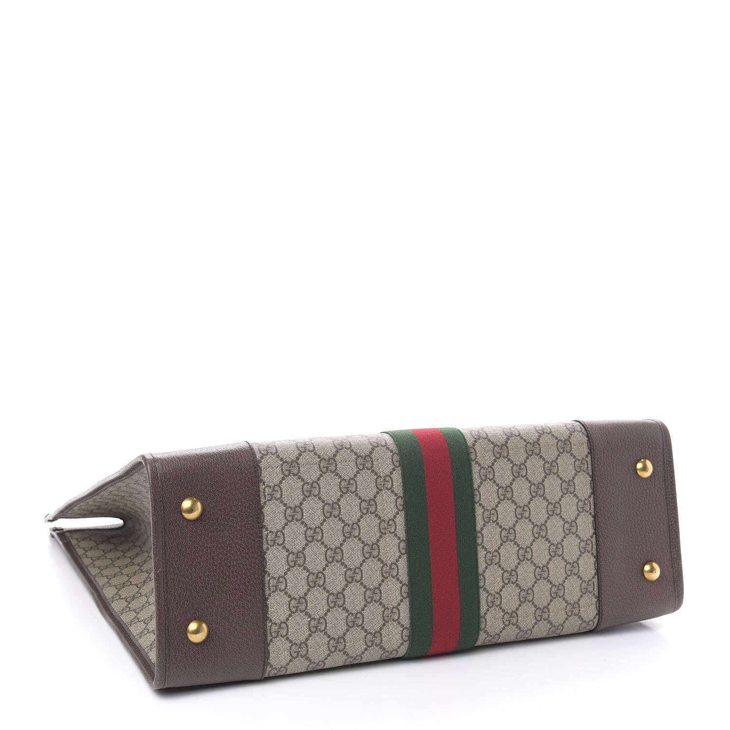 Gucci GG Supreme Monogram Textured Calfskin Web Medium Ophidia Slip Handle Tote Beige Ebony New Acero 4 of 10