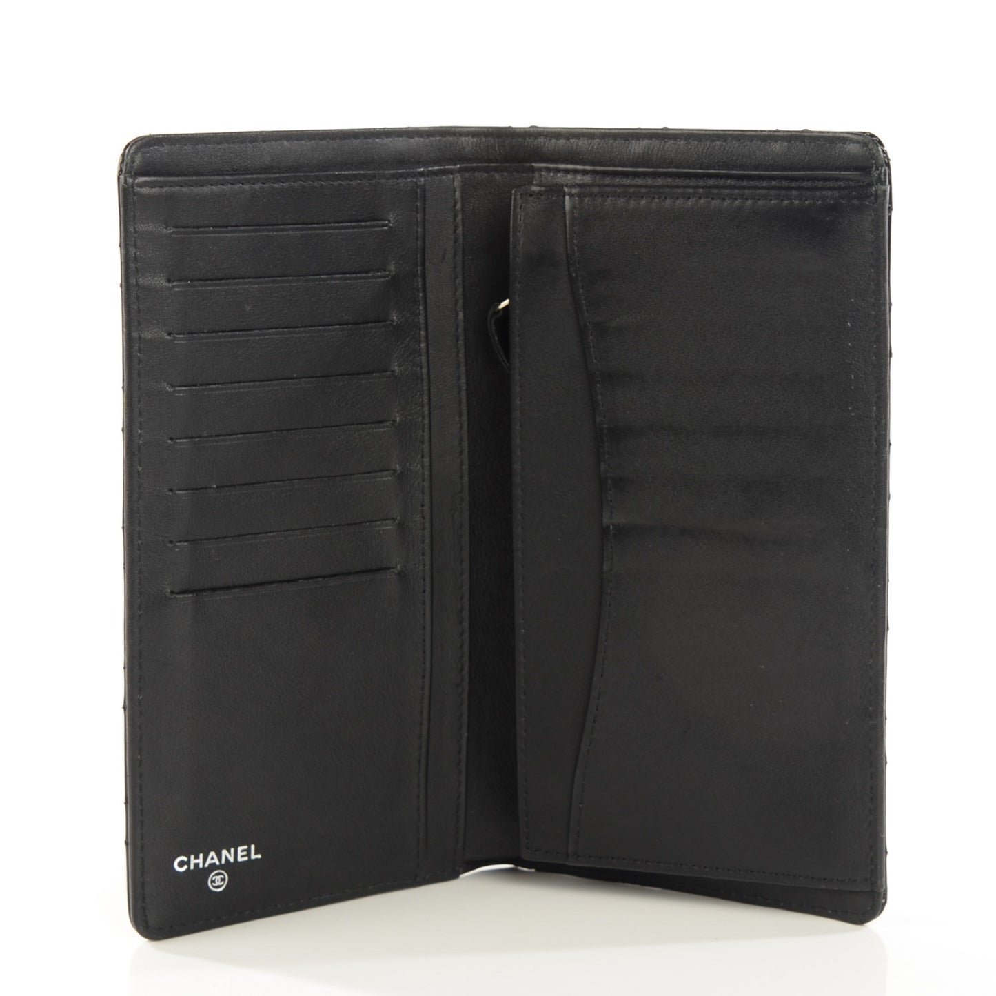 Patent Calfskin Quilted Yen Wallet Black