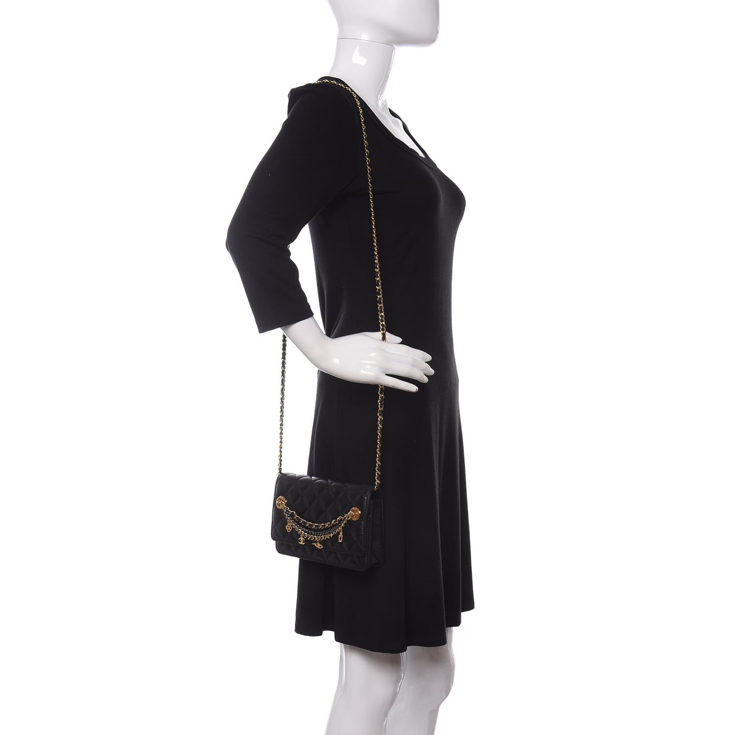 Lambskin Quilted Egyptian Amulet Wallet On Chain WOC Black