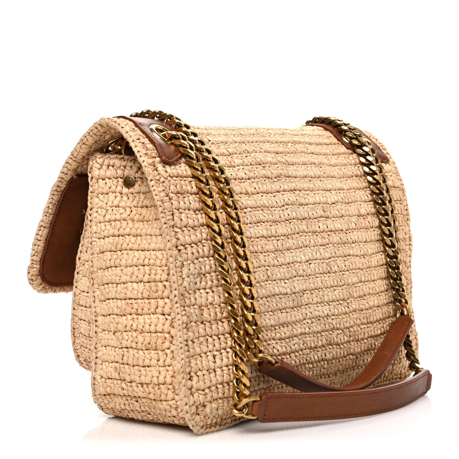 Saint Laurent Raffia Calfskin Monogram Medium Niki Chain Satchel