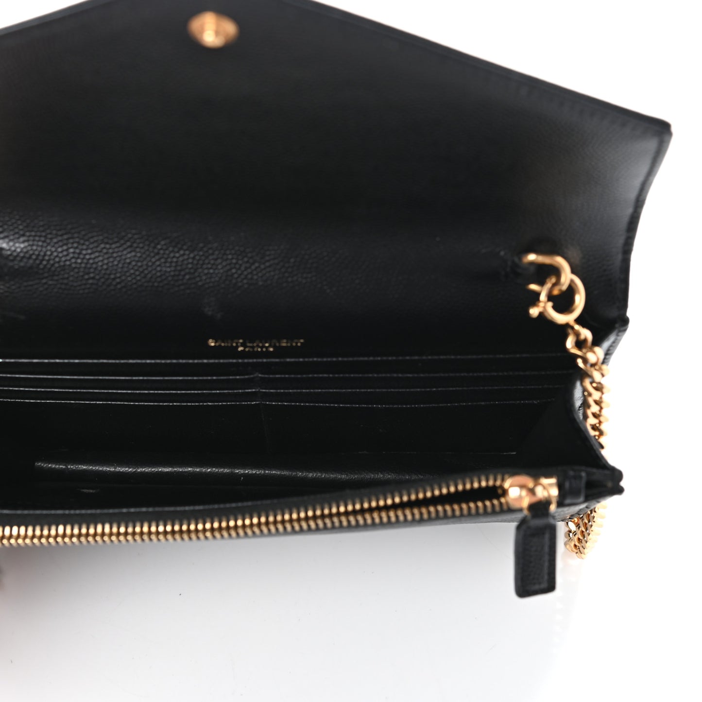 Grain De Poudre Matelasse Chevron Monogram Envelope Chain Wallet Black