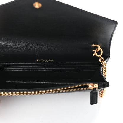 Saint Laurent Grain De Poudre Matelasse Chevron Monogram Envelope Chain Wallet Black 5 of 8