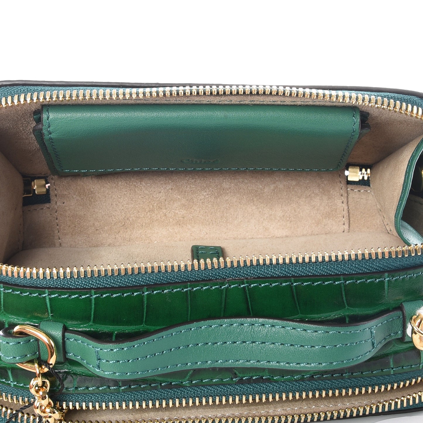 Calfskin Crocodile Embossed Mini C Vanity Bag Woodsy Green