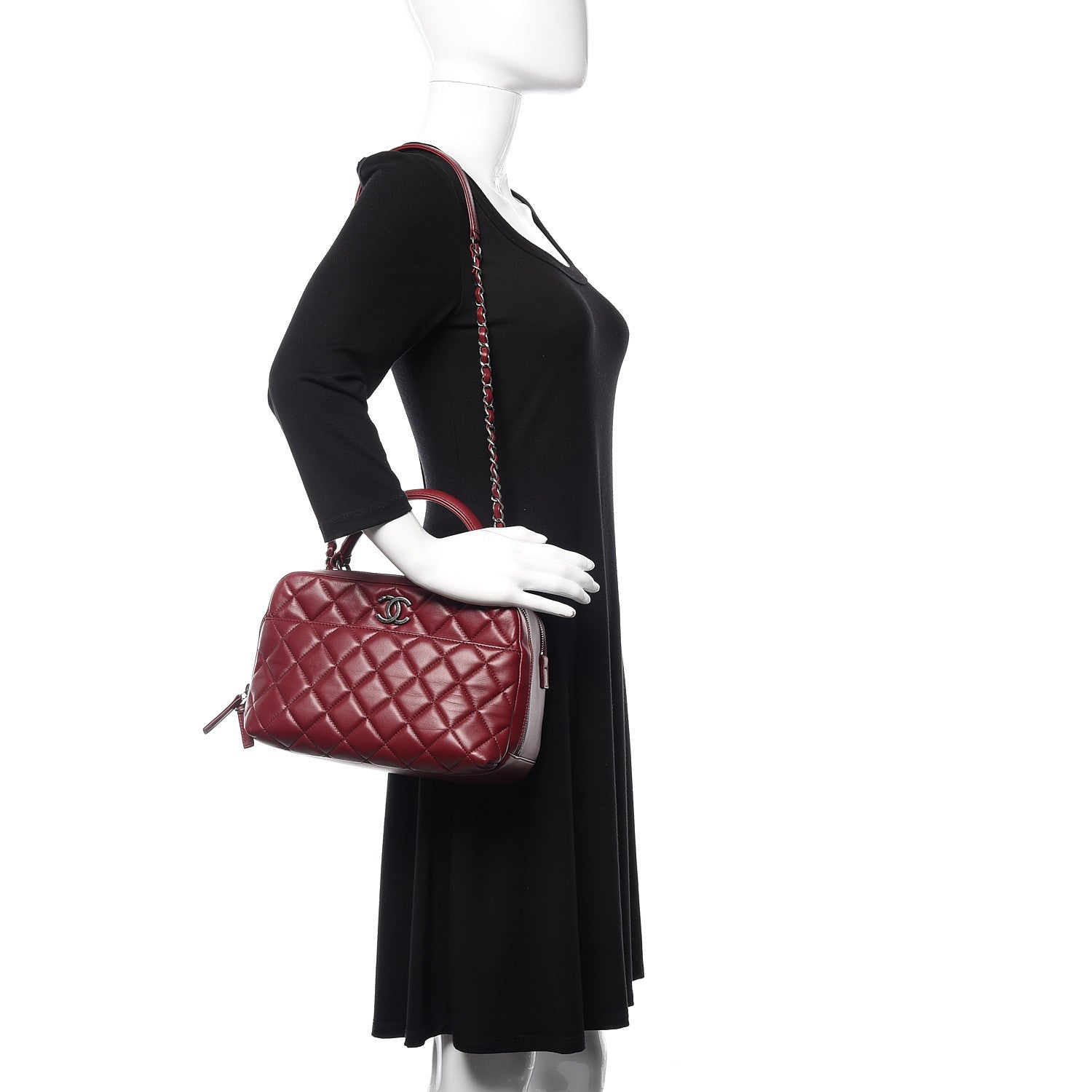Chanel Lambskin Quilted Medium Trendy CC Bowling Bag Dark Red 2 of 10
