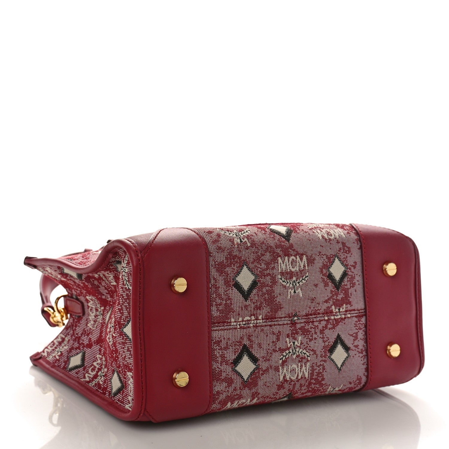 MCM Vintage Jacquard Monogram Small Munchen Tote Red 4 of 8