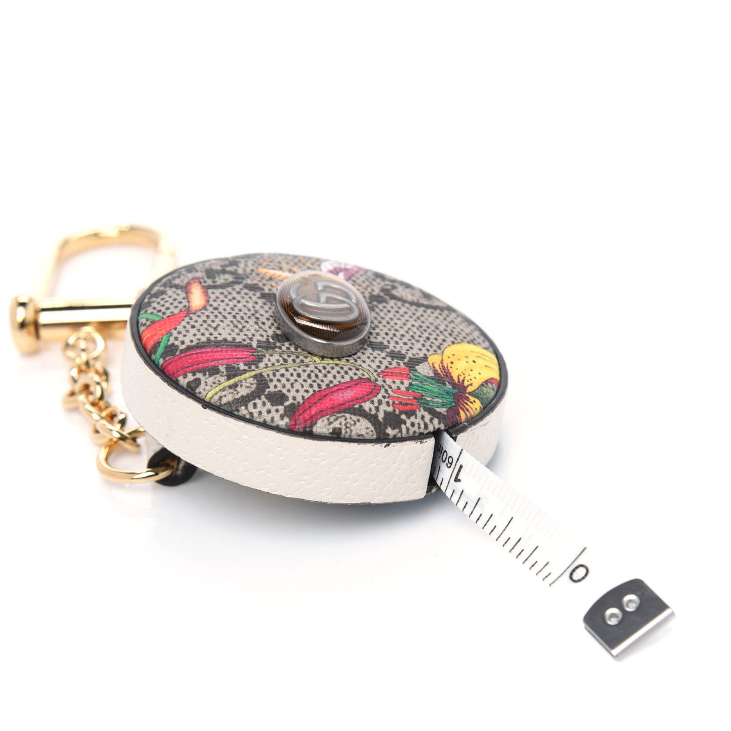 GG Supreme Monogram Tian Tape Measure Key Ring Beige Multicolor