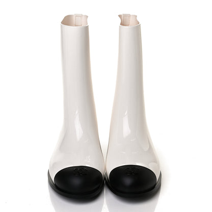 Chanel Rubber Rain Boots 38 Ivory Black 6 of 11