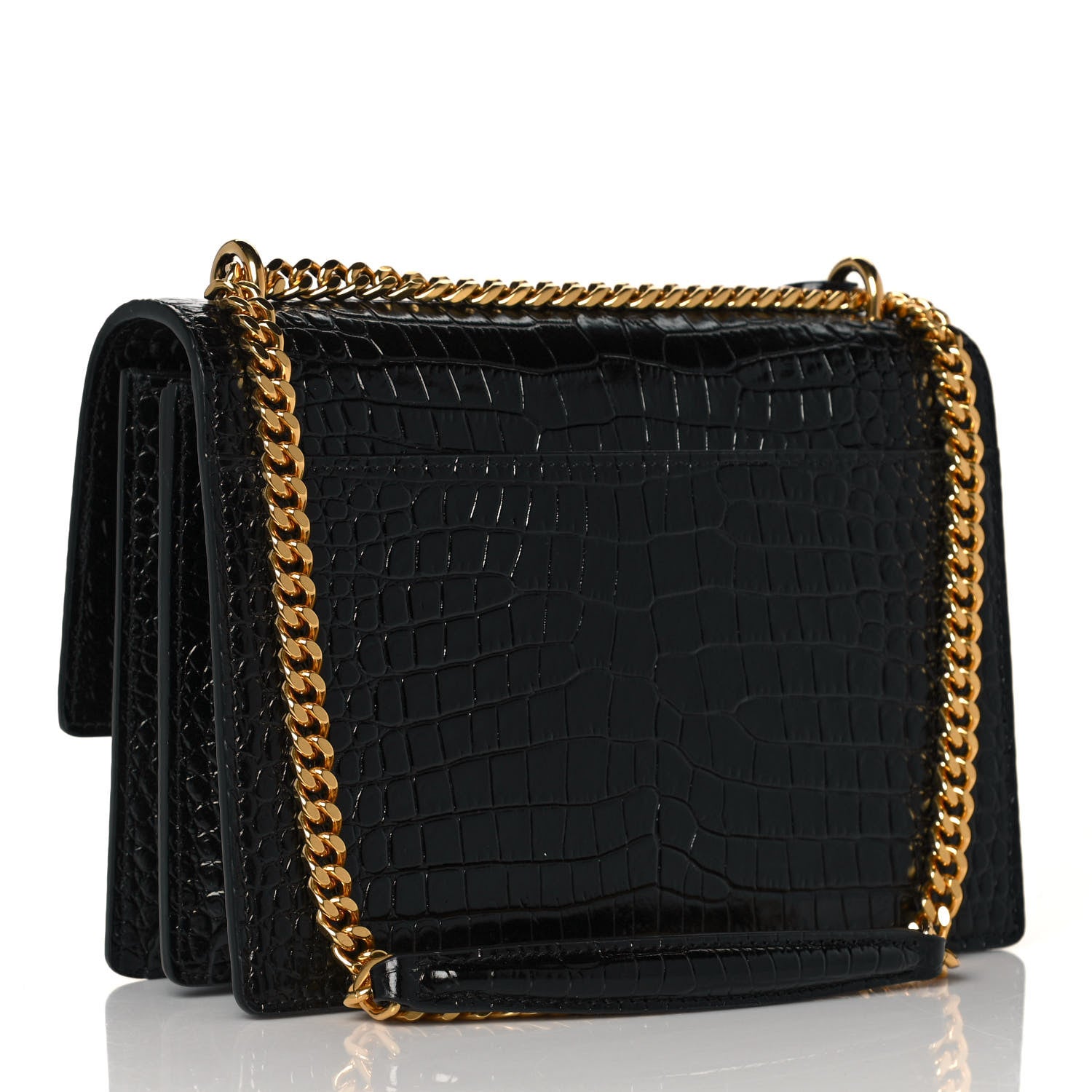 Saint Laurent Calfskin Crocodile Embossed Medium Monogram Sunset Black 2 of 7