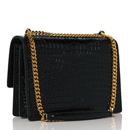 Saint Laurent Calfskin Crocodile Embossed Medium Monogram Sunset Black 2 of 7