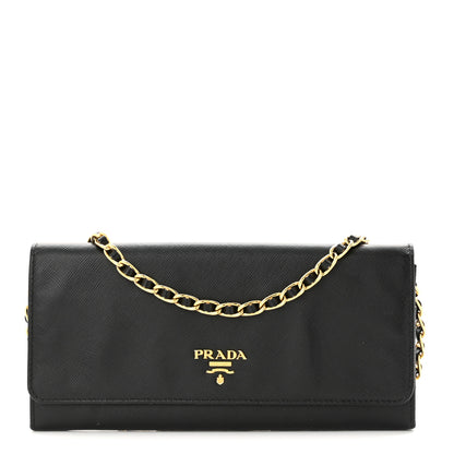 Prada Saffiano Metal Oro Chain Wallet Black 1 of 11