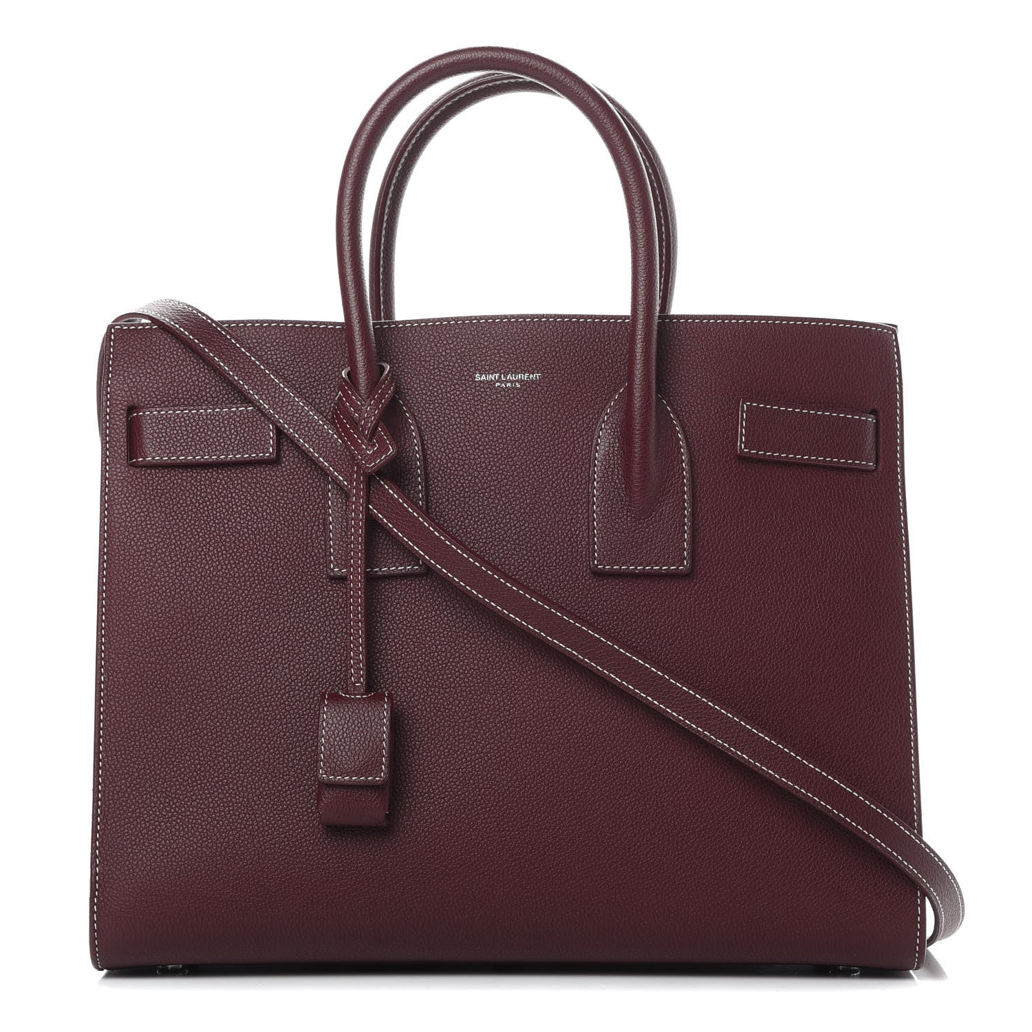 Saint Laurent Grained Calfskin Topstitch Small Classic Sac De Jour Rouge Legion 1 of 12