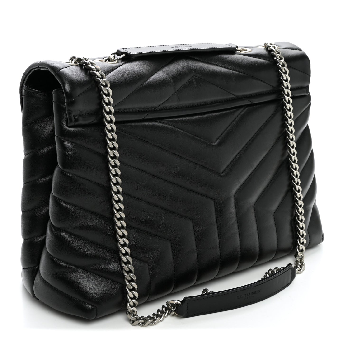 Calfskin Y Quilted Monogram Medium Loulou Chain Satchel Black
