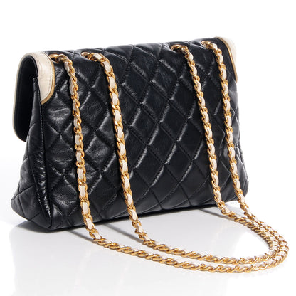 Chanel Glazed Calfskin 2.55 East West Mademoiselle Flap Black White 3 of 8