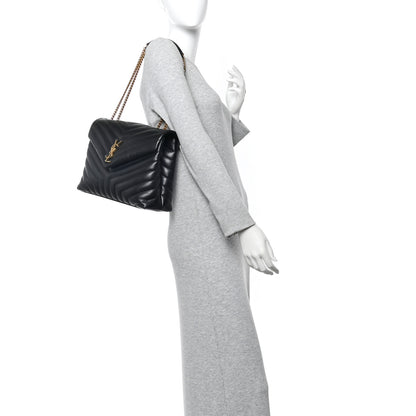 Saint Laurent Calfskin Y Quilted Monogram Medium Loulou Chain Satchel Black 2 of 10