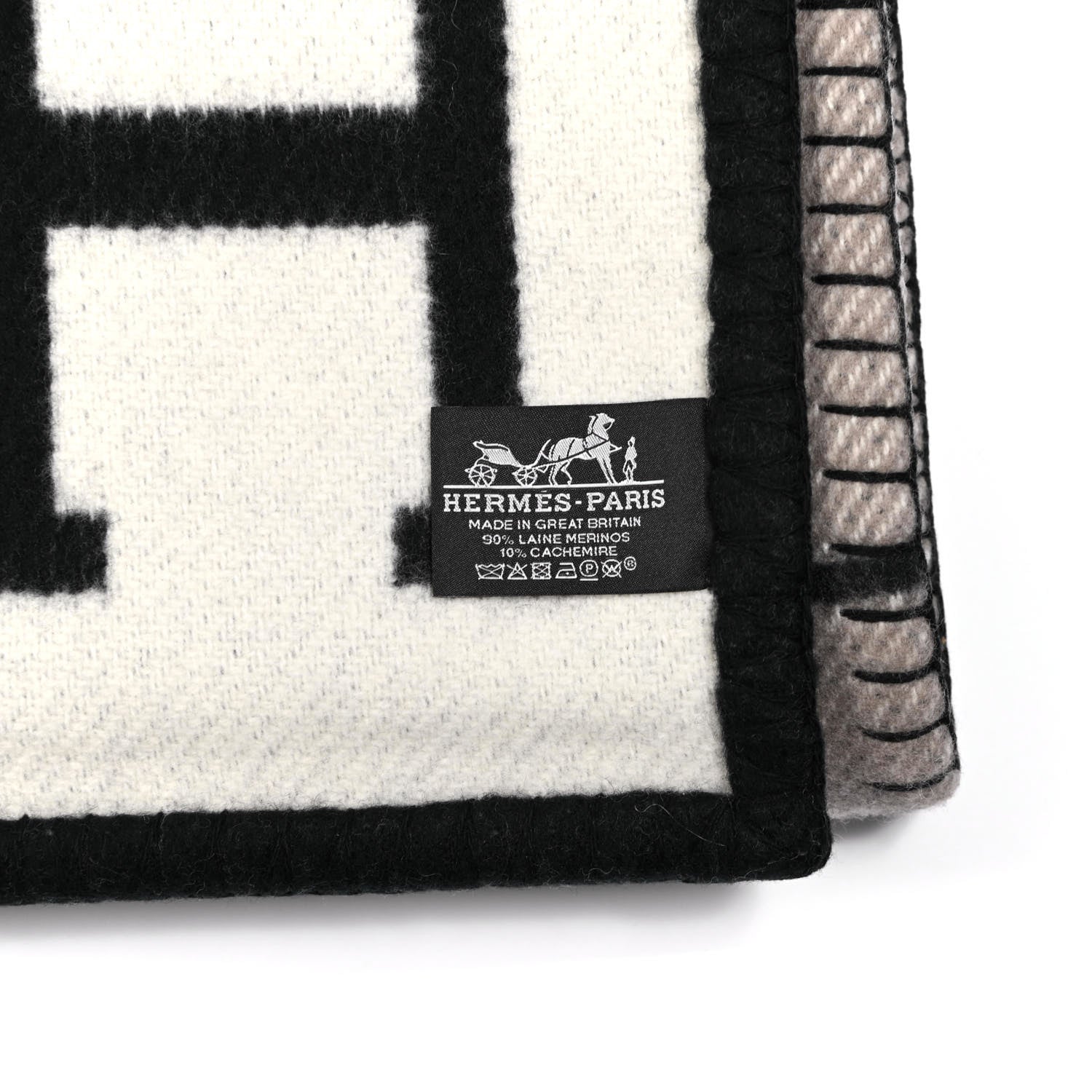Hermes Wool Cashmere Avalon III Blanket Ecru Black 3 of 3