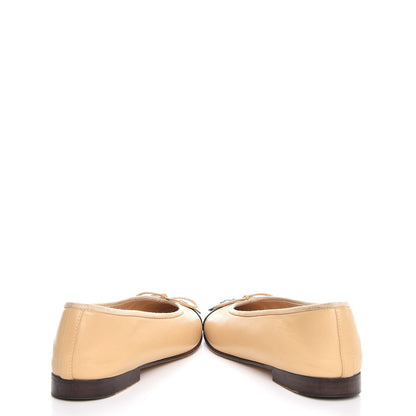 Chanel Lambskin Cap Toe Ballerina Flats 35.5 Beige Black 6 of 11