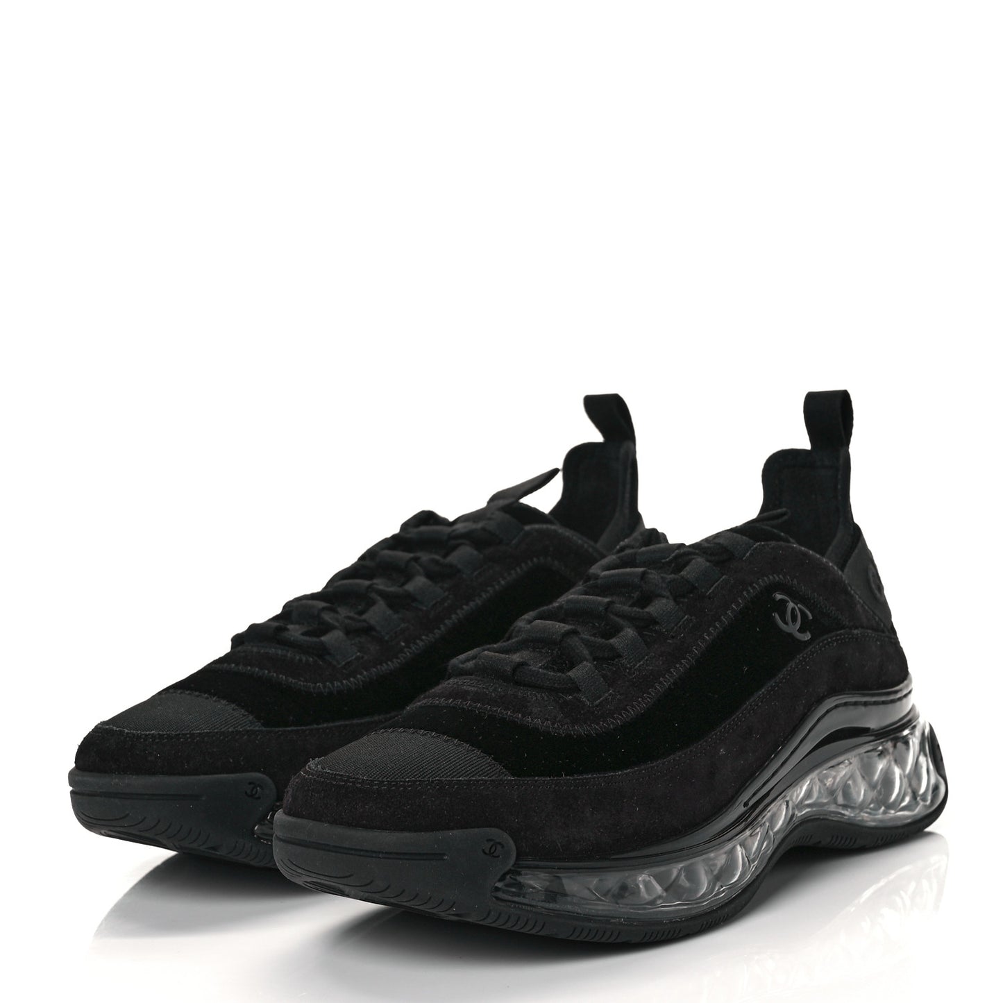 Suede Calfskin Velvet Grosgrain CC Sneakers 39.5 Black