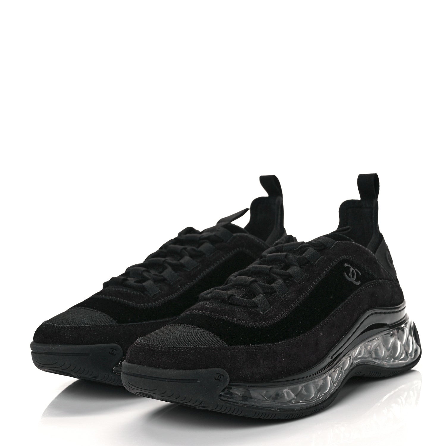 Chanel Suede Calfskin Velvet Grosgrain CC Sneakers 39.5 Black 3 of 8