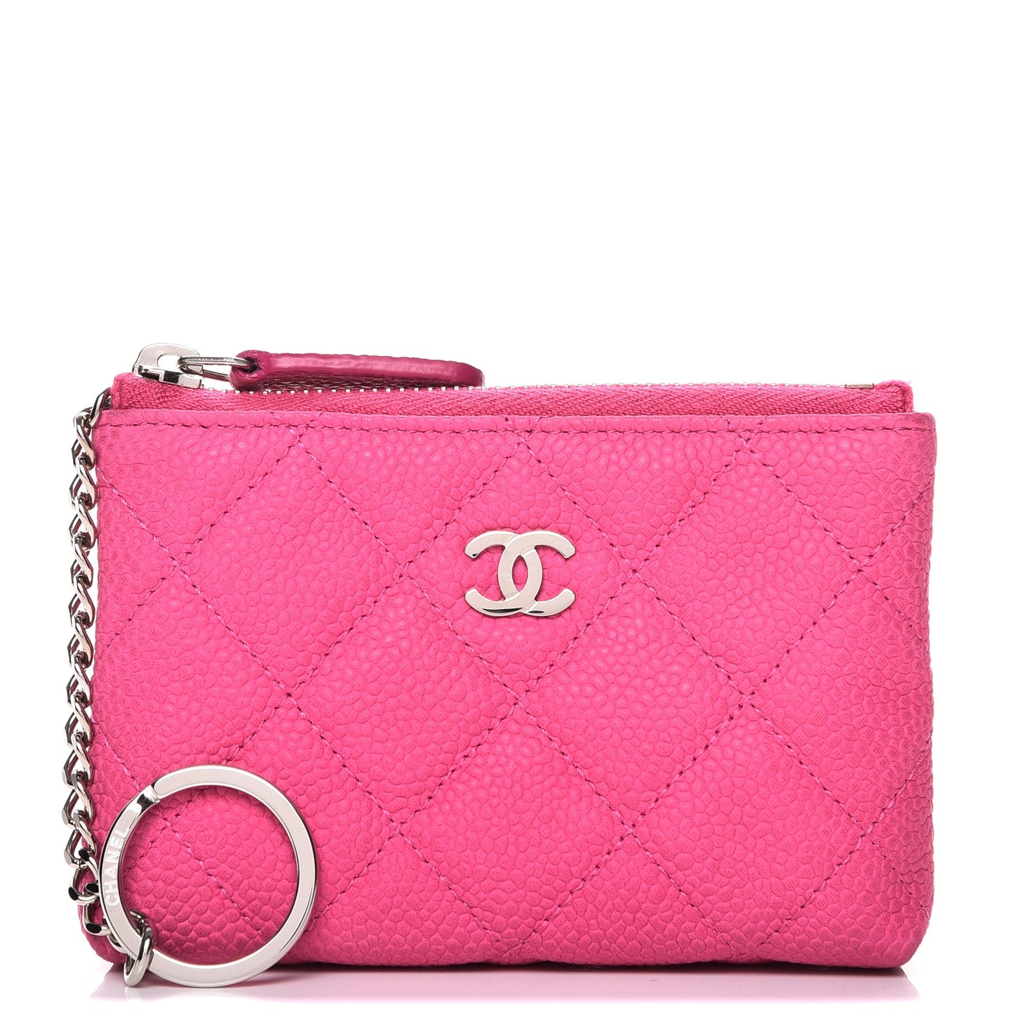 Iridescent Caviar Quilted Key Holder Case Pink
