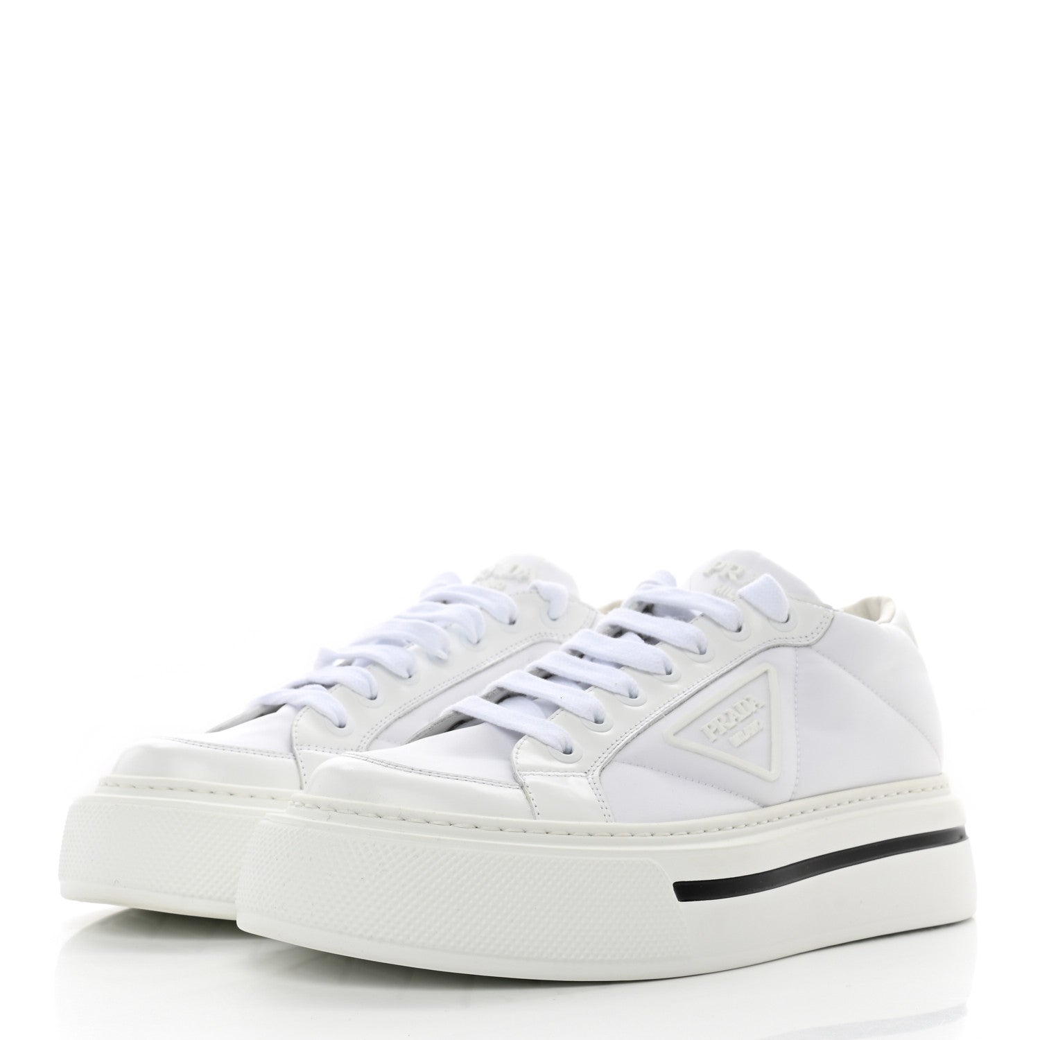 Prada Re-Nylon Spazzolato Rubber Triangle Logo Macro Quilted Mens 35mm Platform Sneakers 6 White 3 of 16