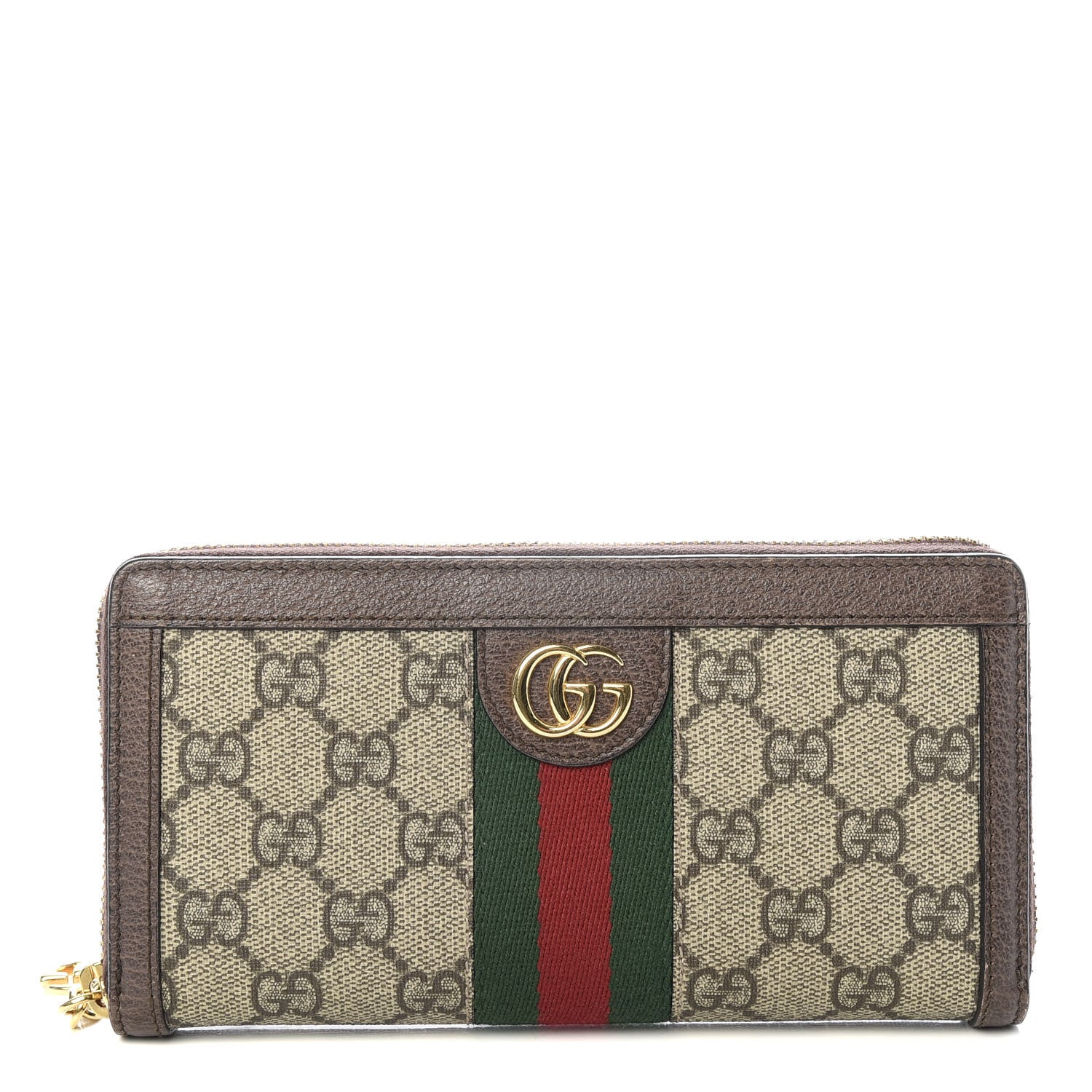 Gucci GG Supreme Monogram Web Ophidia Zip Around Wallet Brown 1 of 7