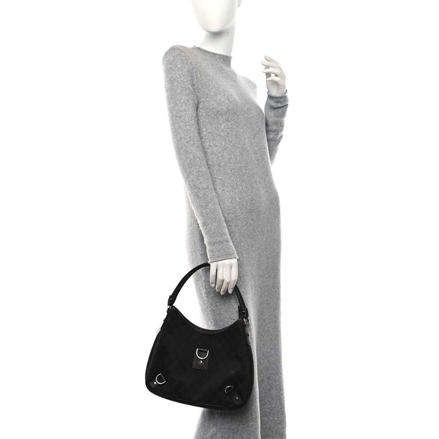 Gucci Denim Monogram Abbey D Ring Hobo Brown 2 of 10