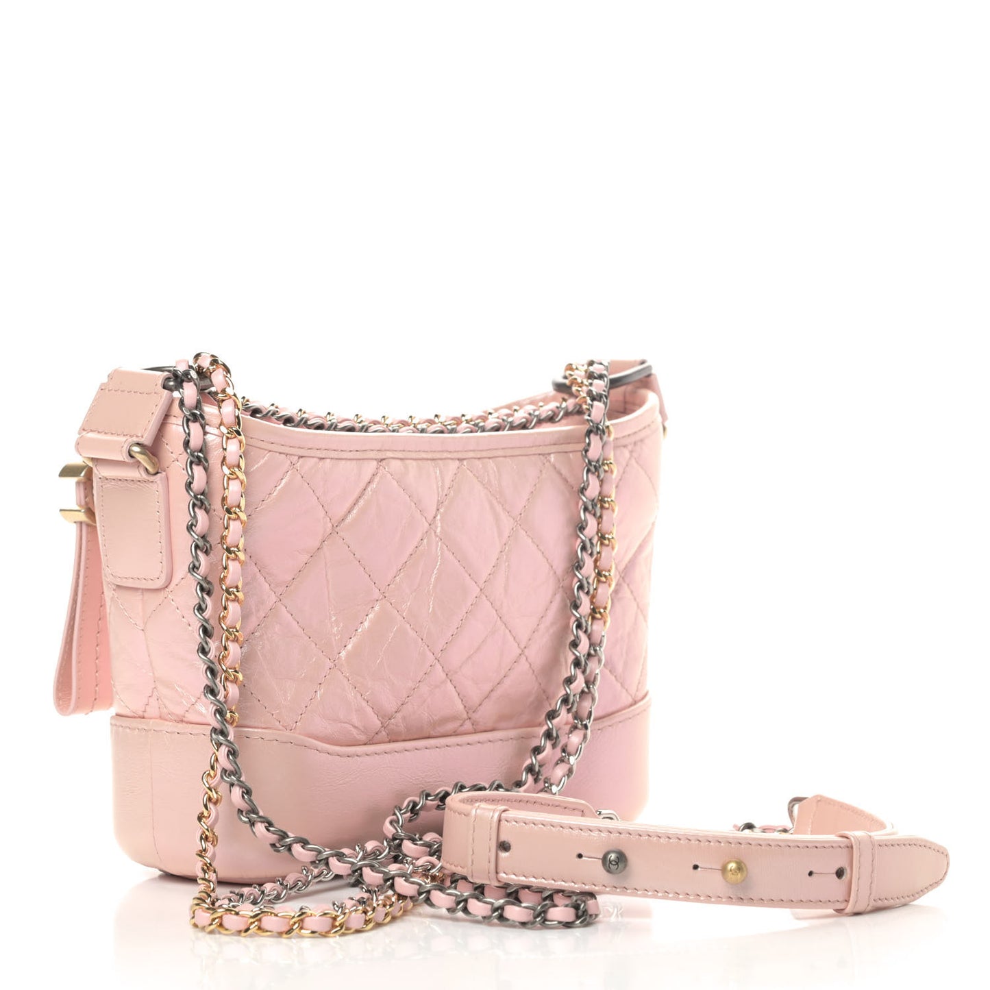Iridescent Aged Calfskin Quilted Small Gabrielle Hobo Rose