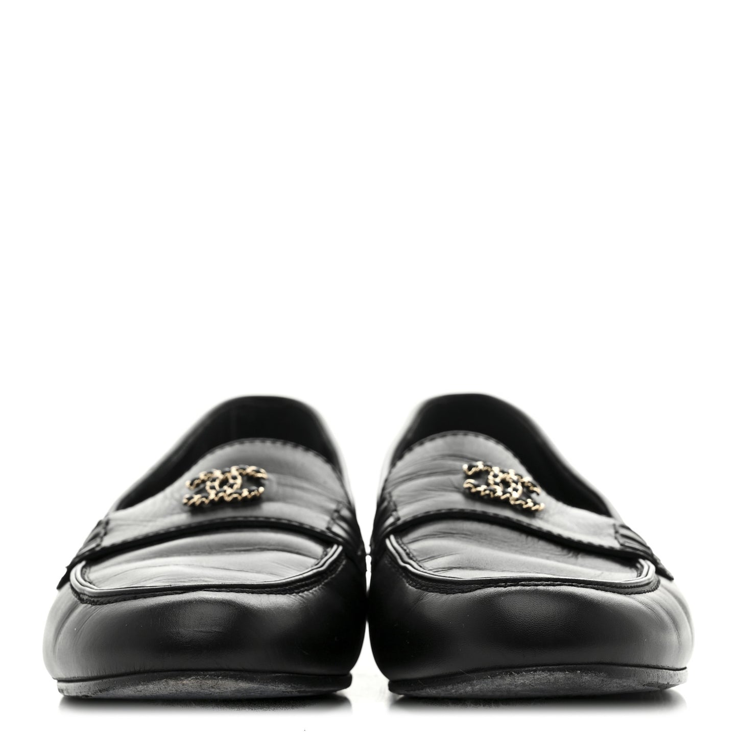 Calfskin CC Chain Mocassin Loafers 38.5 Black