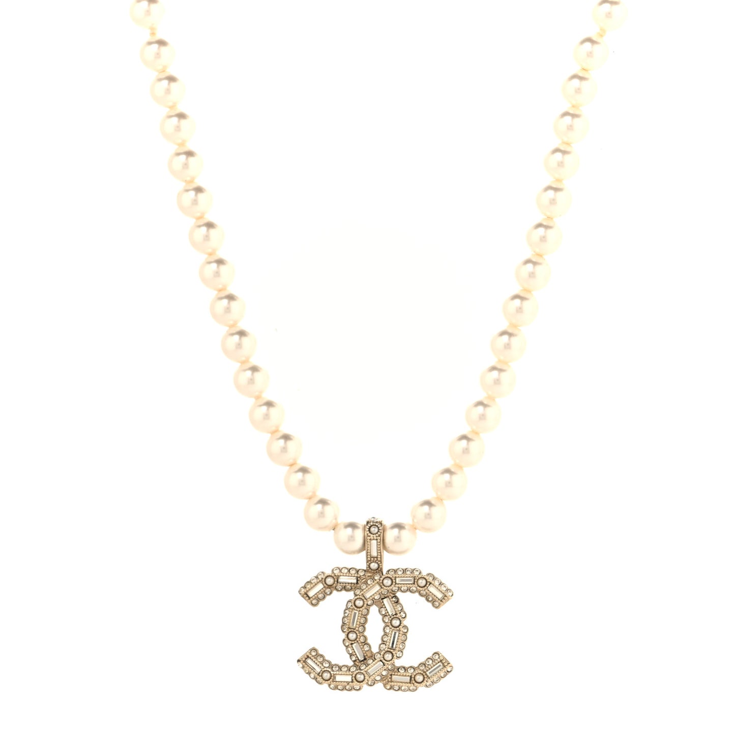 Pearl Crystal Baguette CC Short Necklace Gold
