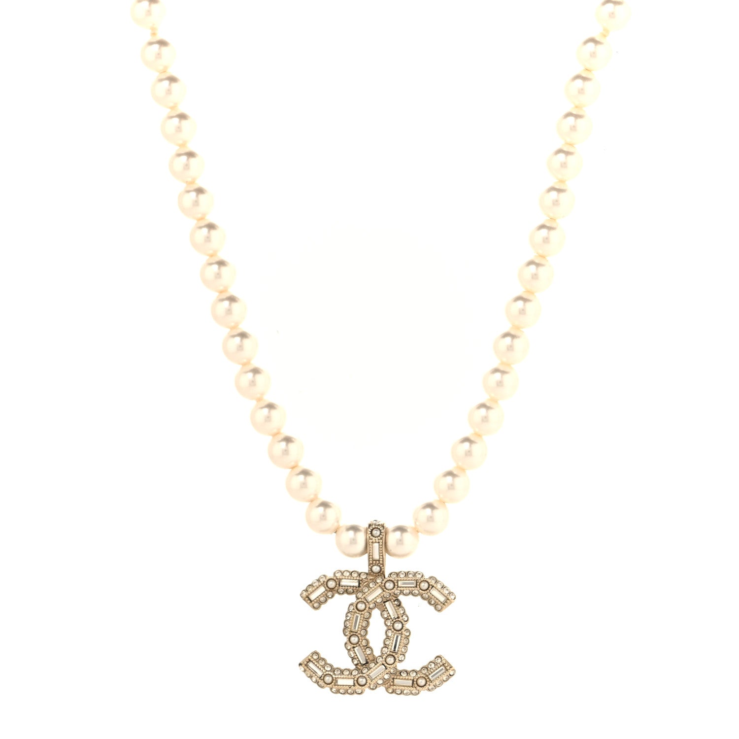 Chanel Pearl Crystal Baguette CC Short Necklace Gold 1 of 5