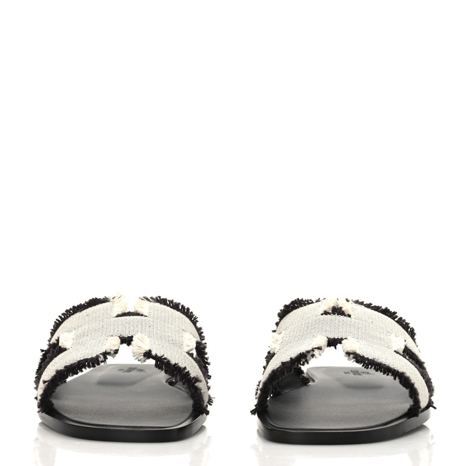 Hermes Toile H Oran Fringe Sandals 37.5 Prunoir 2 of 9