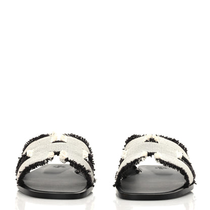 Hermes Toile H Oran Fringe Sandals 37.5 Prunoir 2 of 9