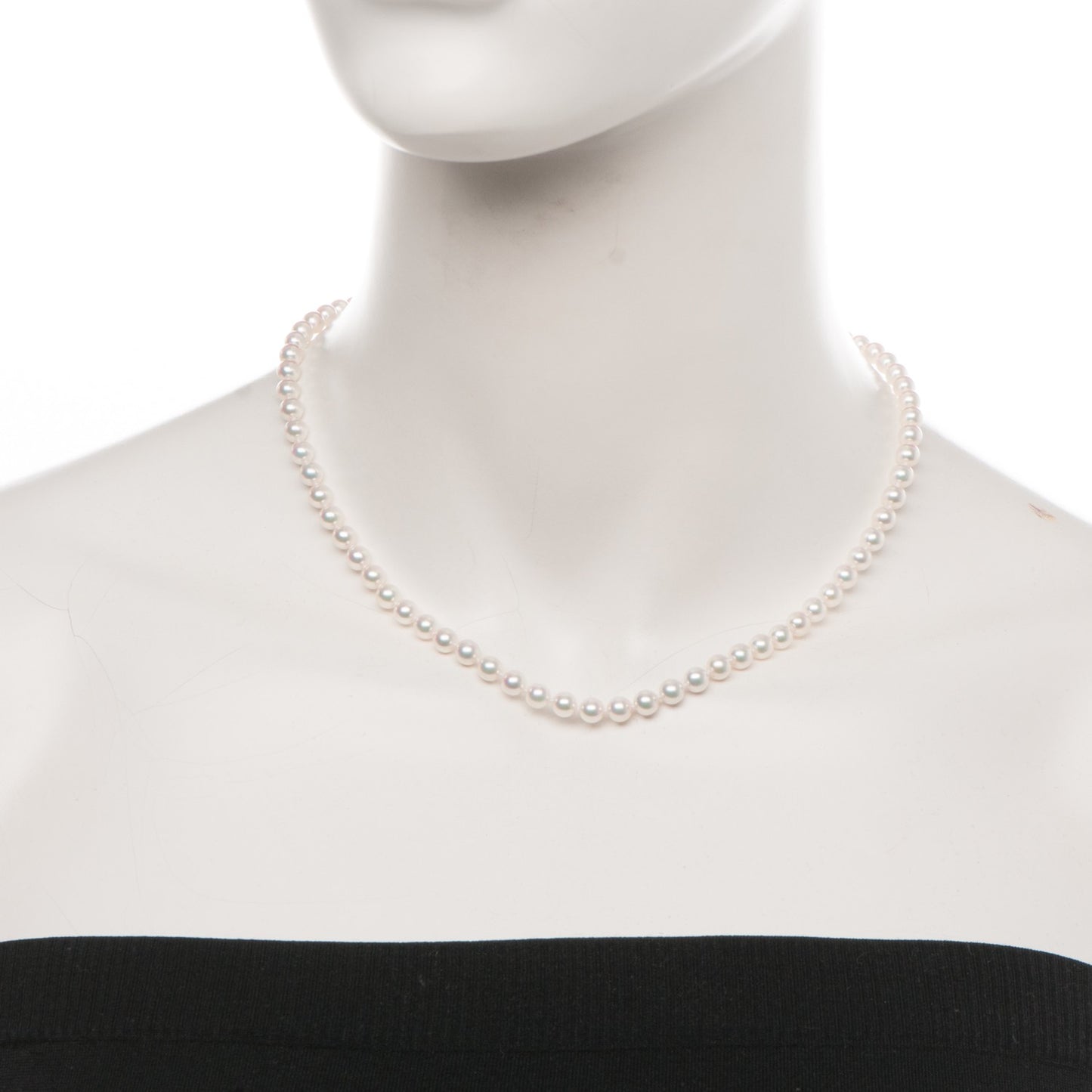 18K White Gold Diamond Pearl 5mm Strand Necklace 16