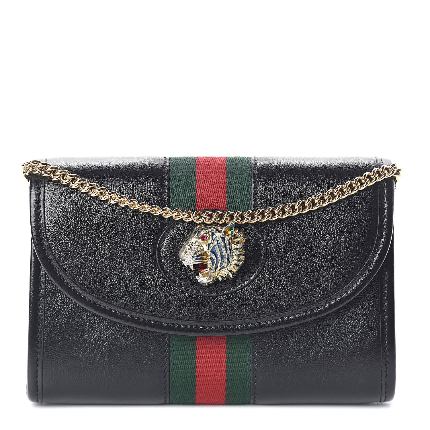 Gucci Textured Calfskin Web Mini Rajah Slim Flap Shoulder Bag Black 1 of 9