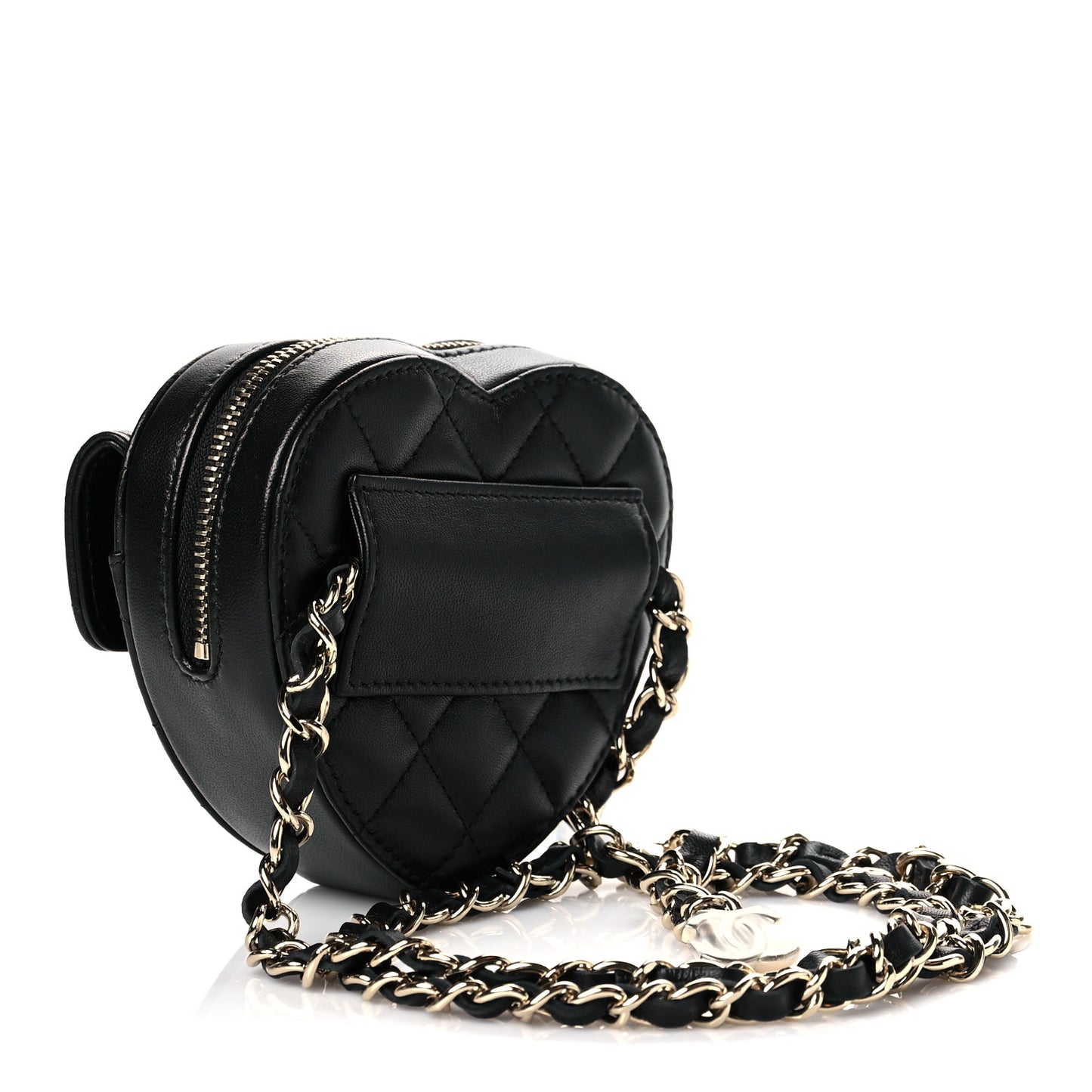 Lambskin Quilted CC In Love Heart Waist Belt Bag With Chain Black