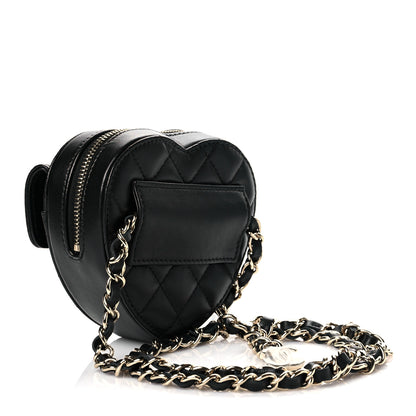 Chanel Lambskin Quilted CC In Love Heart Waist Belt Bag With Chain Black 3 of 11