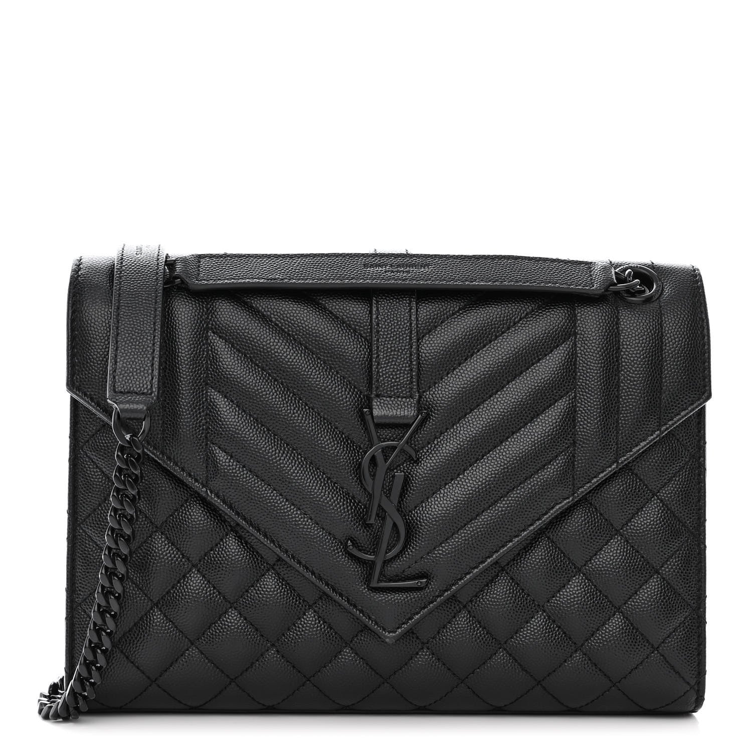 Saint Laurent Grain De Poudre Textured Mixed Matelasse Triquilt Medium Monogram Monochrome Satchel Black 1 of 10