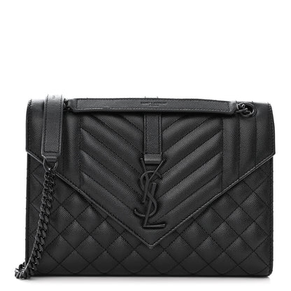 Saint Laurent Grain De Poudre Textured Mixed Matelasse Triquilt Medium Monogram Monochrome Satchel Black 1 of 10