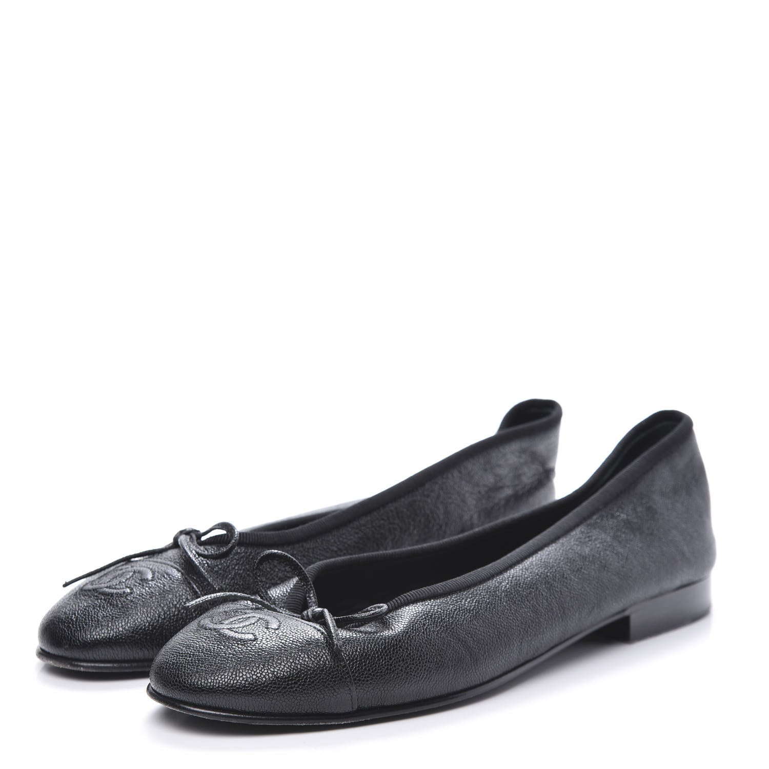 Chanel Caviar CC Cap Toe Ballerina Flats 36 Black 2 of 11
