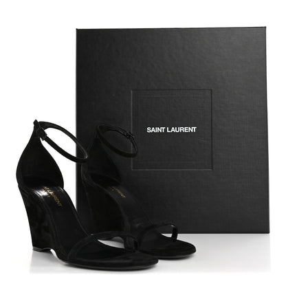 Saint Laurent Suede Lila Wedge Sandals 37 Black 10 of 10