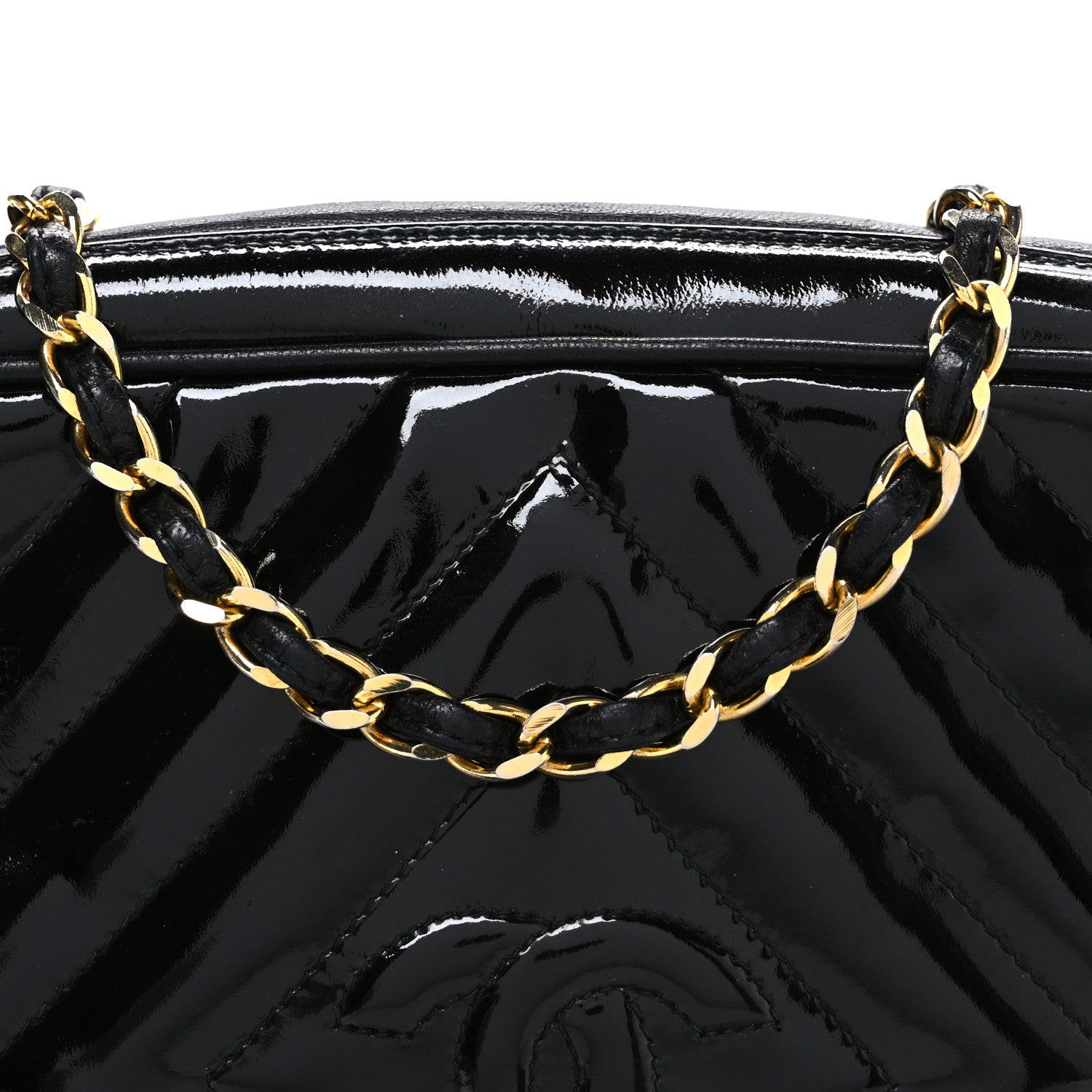 Chanel Patent Chevron Quilted Tassel Camera Case Black 8 of 11