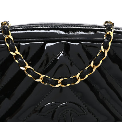 Chanel Patent Chevron Quilted Tassel Camera Case Black 8 of 11