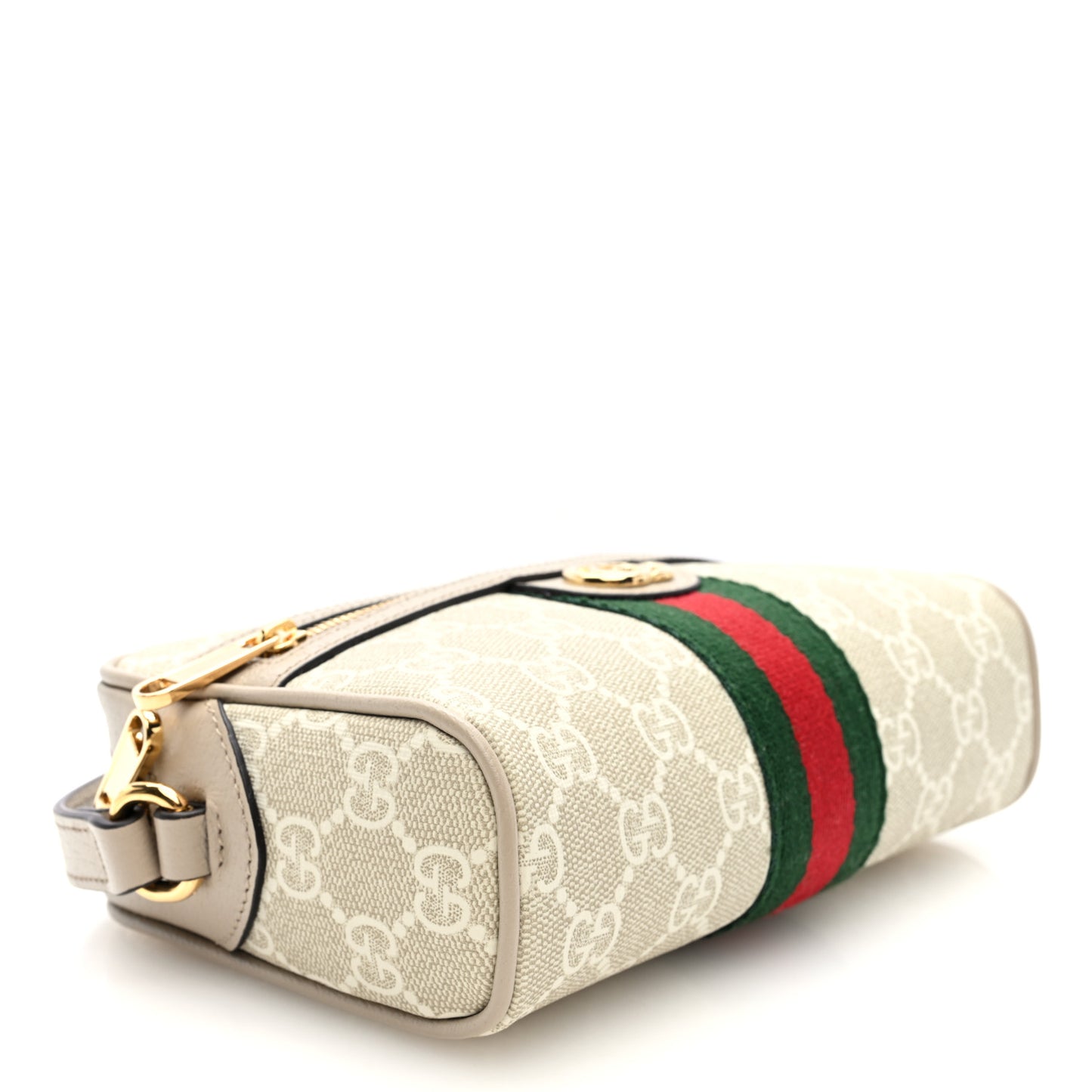 GG Supreme Monogram Textured Dollar Calfskin Mini Ophidia Shoulder Bag Beige Mystic White Oatmeal