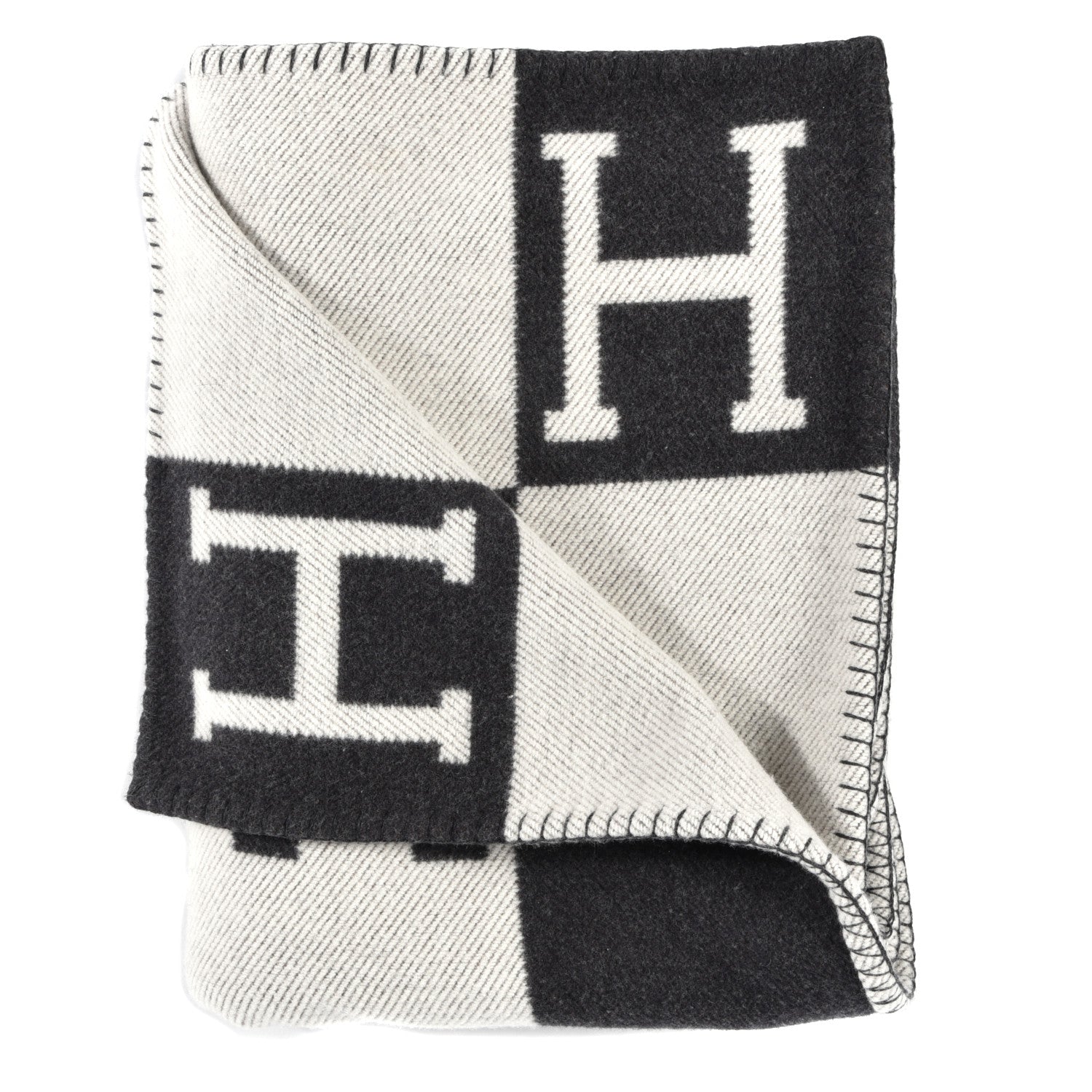 Hermes Wool Cashmere Avalon Blanket Ecru Gris Fonce 2 of 3