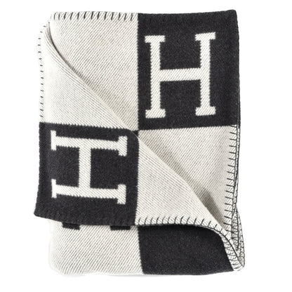 Hermes Wool Cashmere Avalon Blanket Ecru Gris Fonce 2 of 3