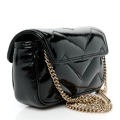Gucci Patent Lambskin Matelasse Super Mini GG Marmont Shoulder Bag Black 4 of 11